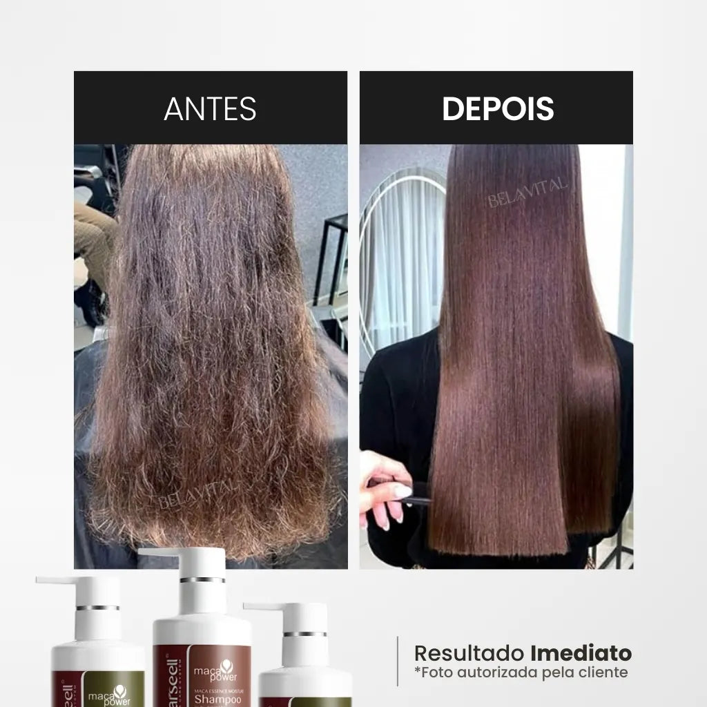 Foto mostrando o resultado imediato do "antes e depois" do uso do kit karseell