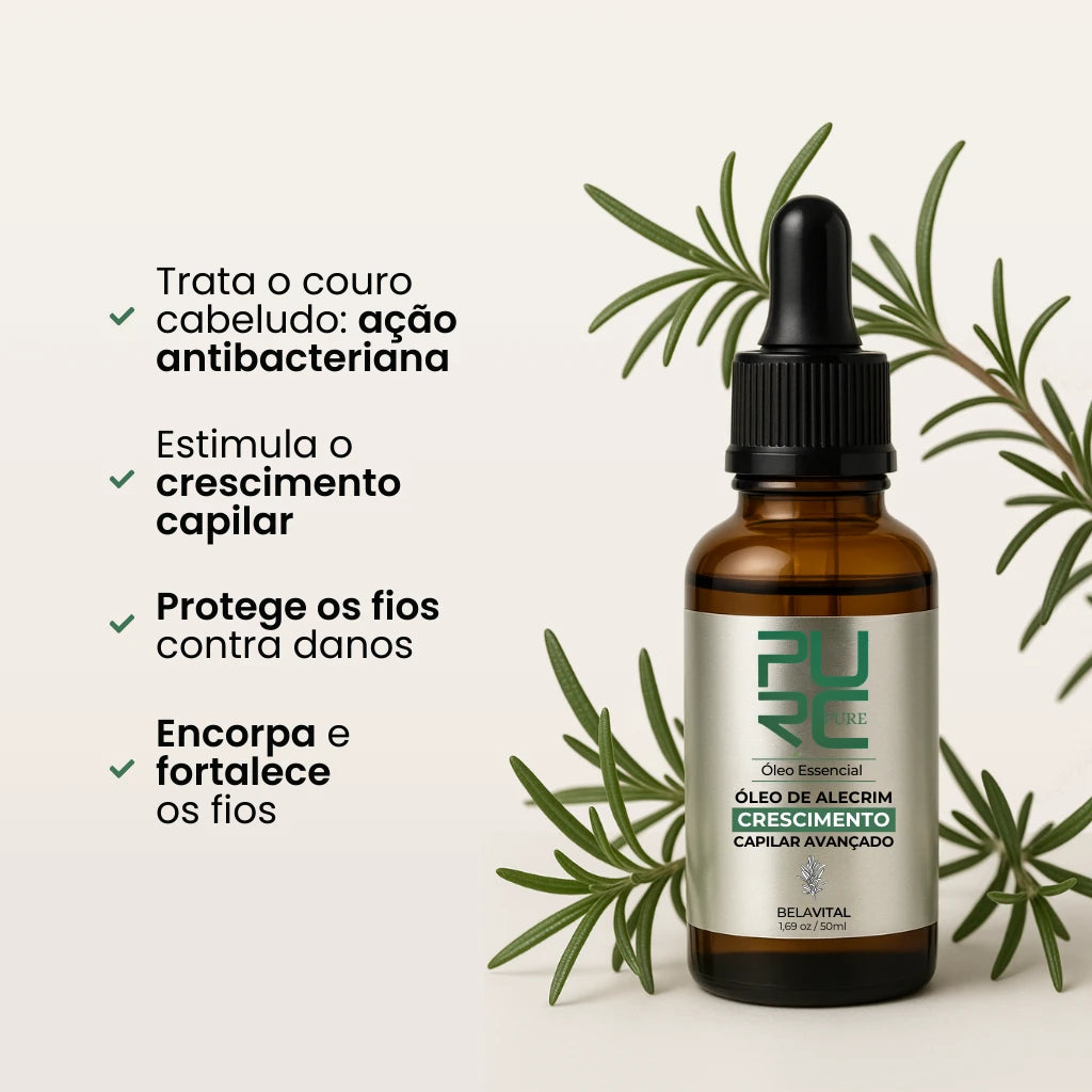 O óleo de alecrim ativa os folículos capilares, fortalecendo e estimulando o crescimento dos fios, controla a caspa e inflamações, além de eliminar odores
