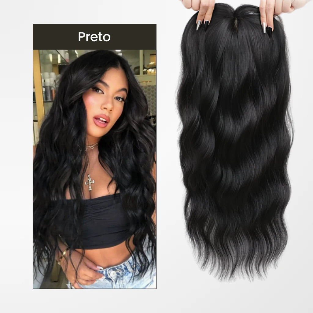 Topo de Cabelo na cor preta com finalização ondulada