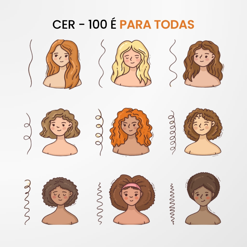 A máscara CER100 é para todos os cabelos: lisos, ondulados, cacheados e crespos