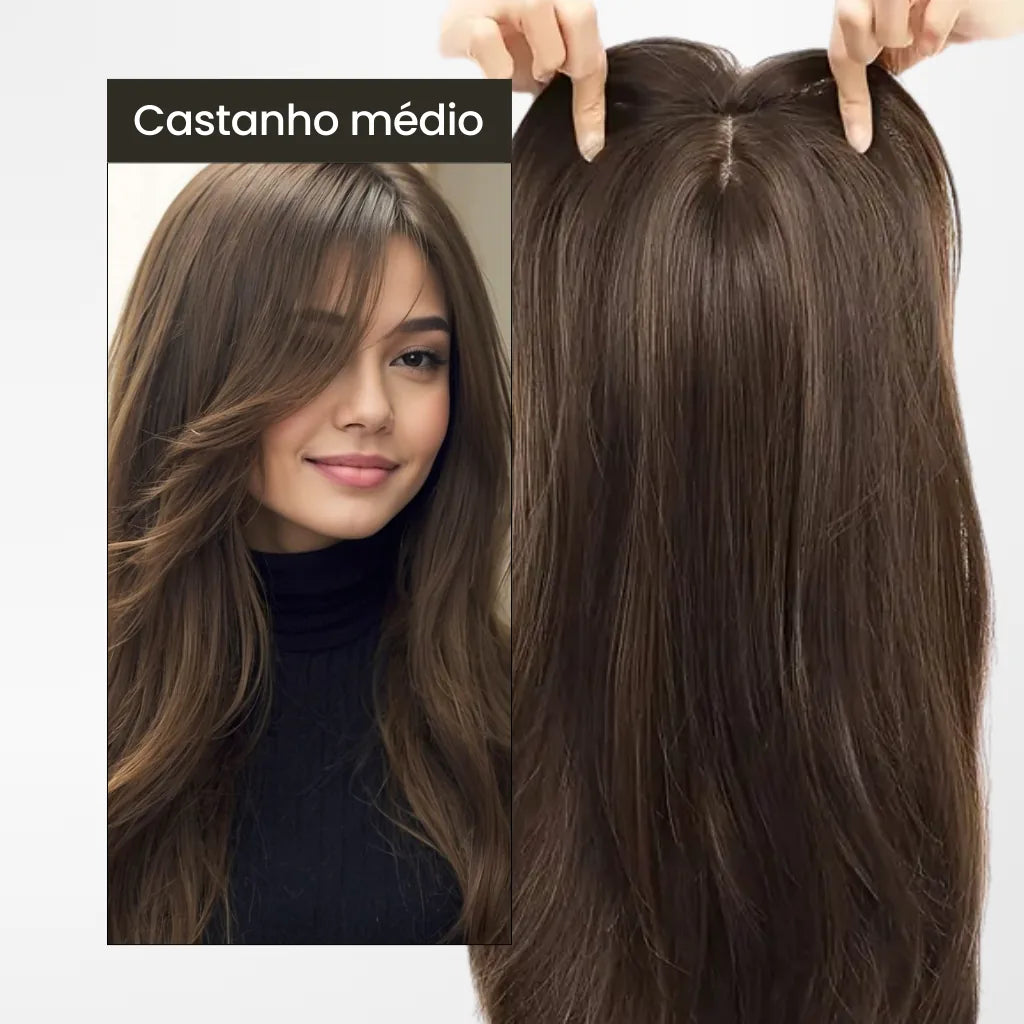 topo capilar franja castanho médio