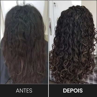 Imagem mostrando o aumento significativo da quantidade de cachos após o uso da desprogressiva