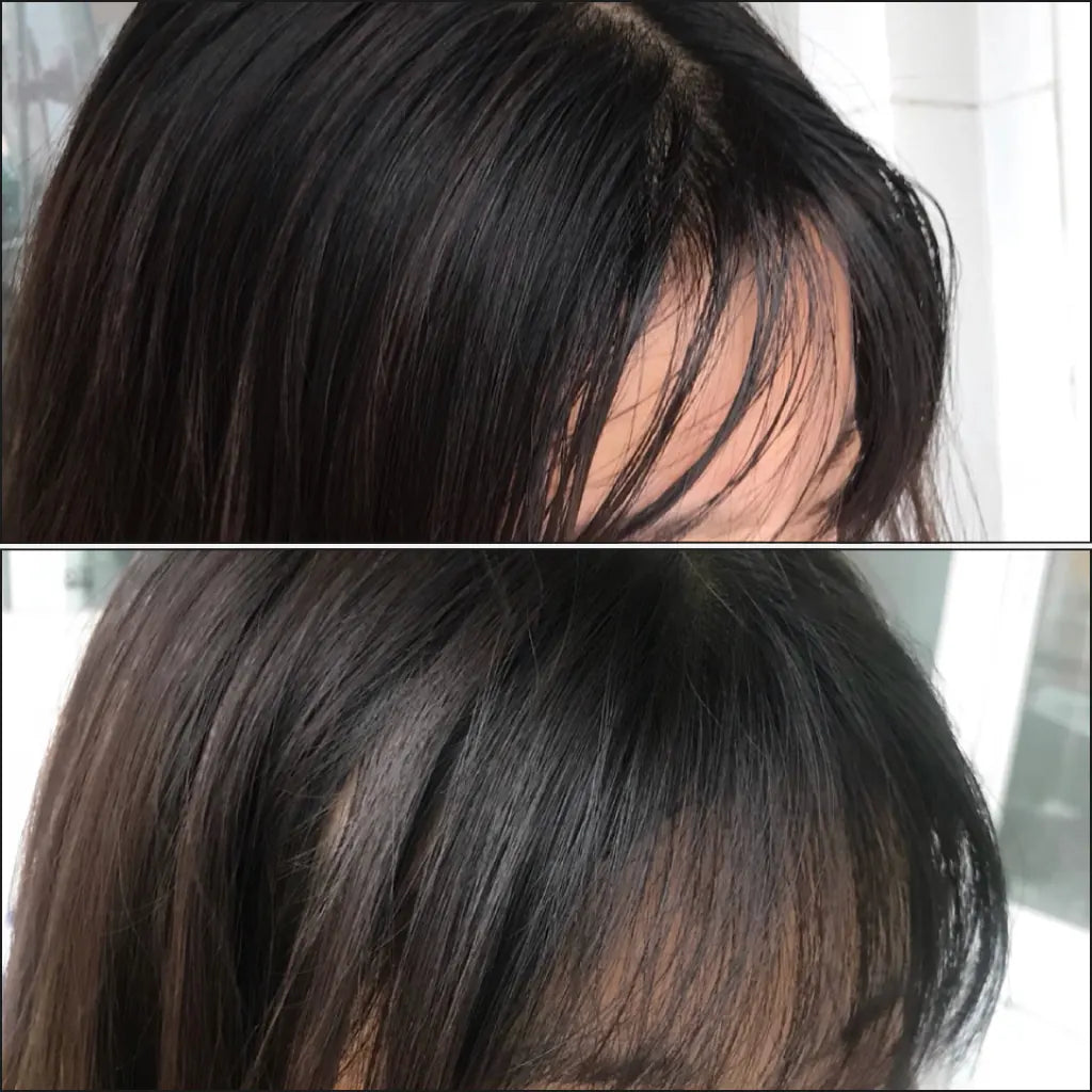 Foto mostrando que a pomada em pó tirou a oleosidade capilar, deixando um aspecto de cabelo limpo e com mais volume