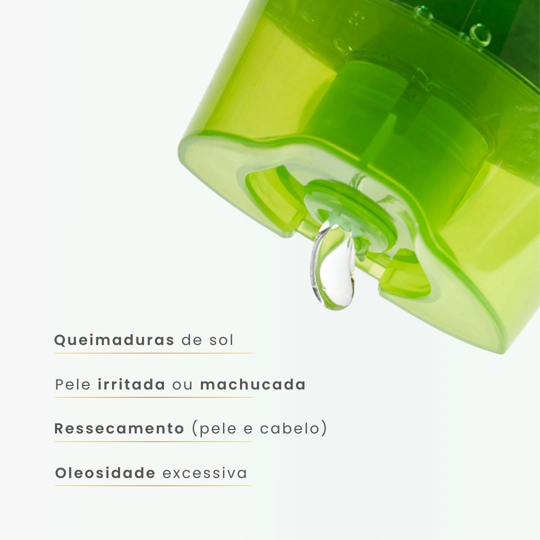 Gel de Babosa trata queimaduras solares, irritação ou machucados da pele, ressecamento do cabelo e também da pele