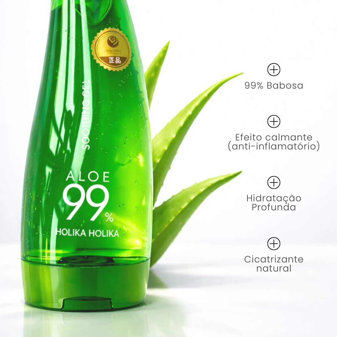 Gel 99% de babosa age como um anti-inflamatório, cicatrizante e hidratante
