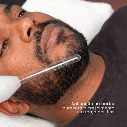 O eletrodo pente da alta frequência pode ser utilizado na barba para aumentar o crescimento e a força dos fios