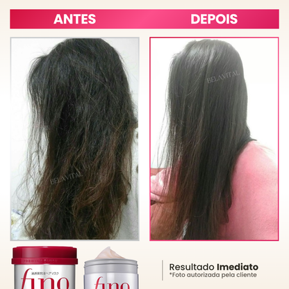 A Máscara Japonesa Fino traz ao seu cabelo resultados imediatos como o antes e depois autorizado pela nossa cliente.