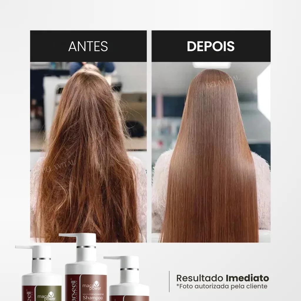 Resultado imediato após o uso da linha Karseell, cabelo mais hidratado, brilhante e sem frizz