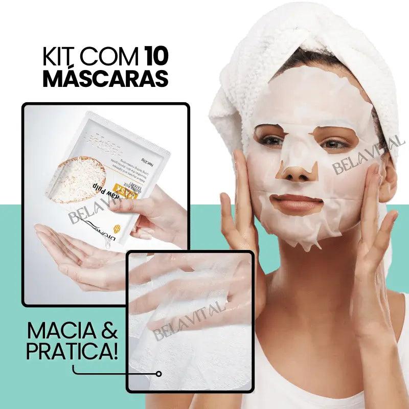 Máscara Facial Hidratante Coreana: O Poder do Arroz na Sua Pele | 10 Unidades - Bela Vital