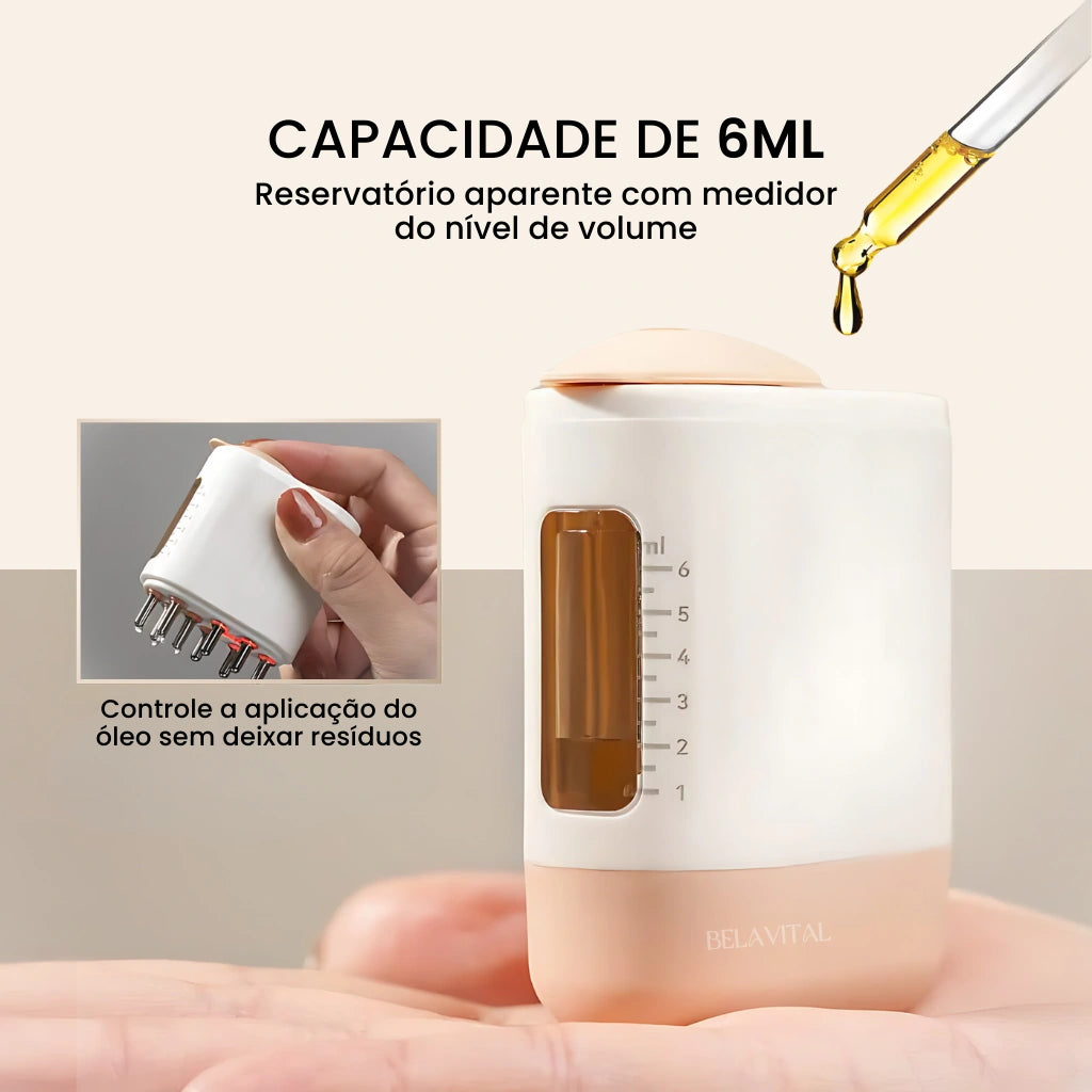 O Aplicador tem a Capacidade de 6ml ou em 15ml dependendo do reservatório e isso auxilia a controlar a aplicação dos óleos sem deixar resíduos.