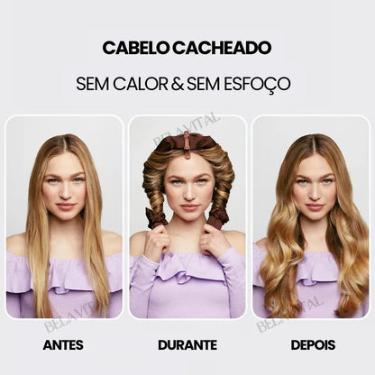 Antes, Durante e Depois Cacheador de Cabelo.