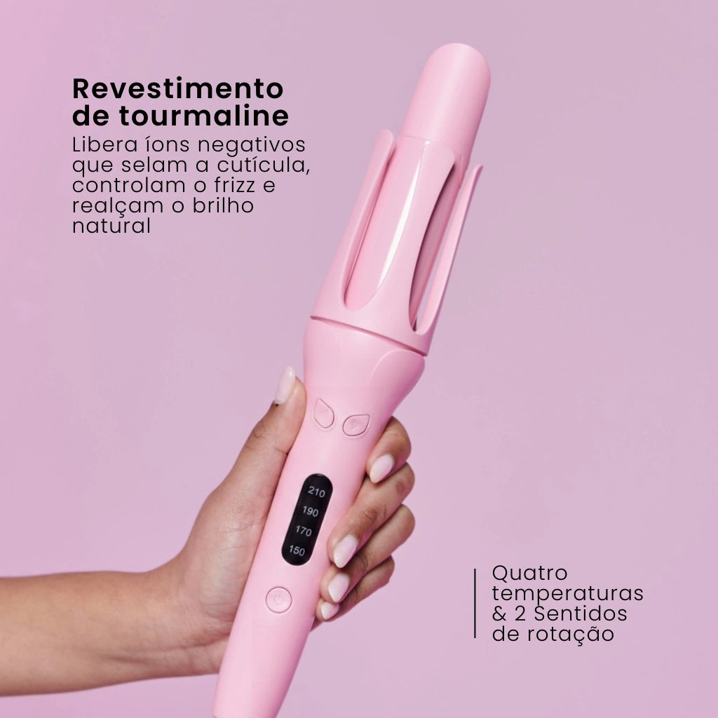 O modelador de cachos automático possui um revestimento de tourmaline, que libera íons negativos que selam a cutícula, controlam o frizz e realçam o brilho natural do cabelo.