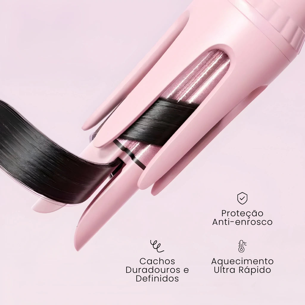 O modelador de cachos automático possui proteção anti-enrosco e um aquecimento ultra rápido, formando cachos mais duradouros e definidos