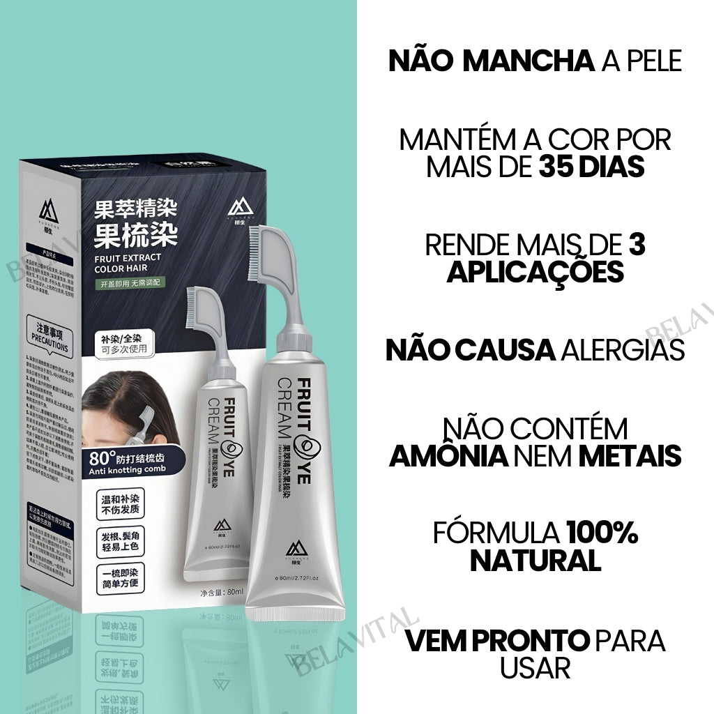 Fórmula 100% Natural, Sem Amônia e sem Metais Pesados, Não Causa Alergia, Não Mancha a Pele, Mantém a Cor por Mais de 35 Dias, Vem pronto para Usar, Rende mais de 3 aplicações, o Tem Cor e Brilho Natural.