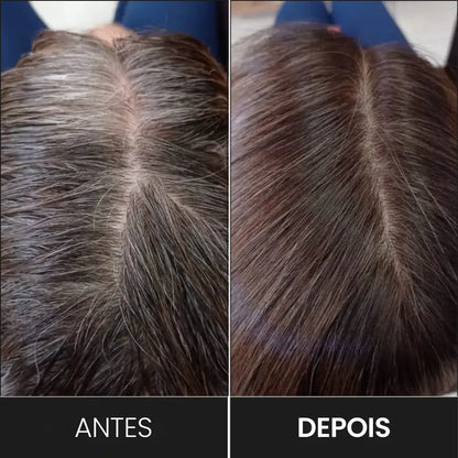 Foto mostra como o rímel para Cabelo Branco esconde instantâneamente os fios brancos