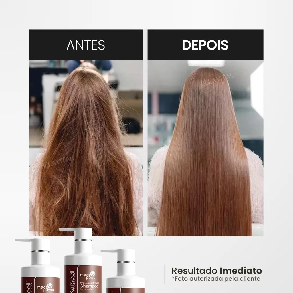 Foto mostrando o antes e depois do uso do Shampoo Karseell