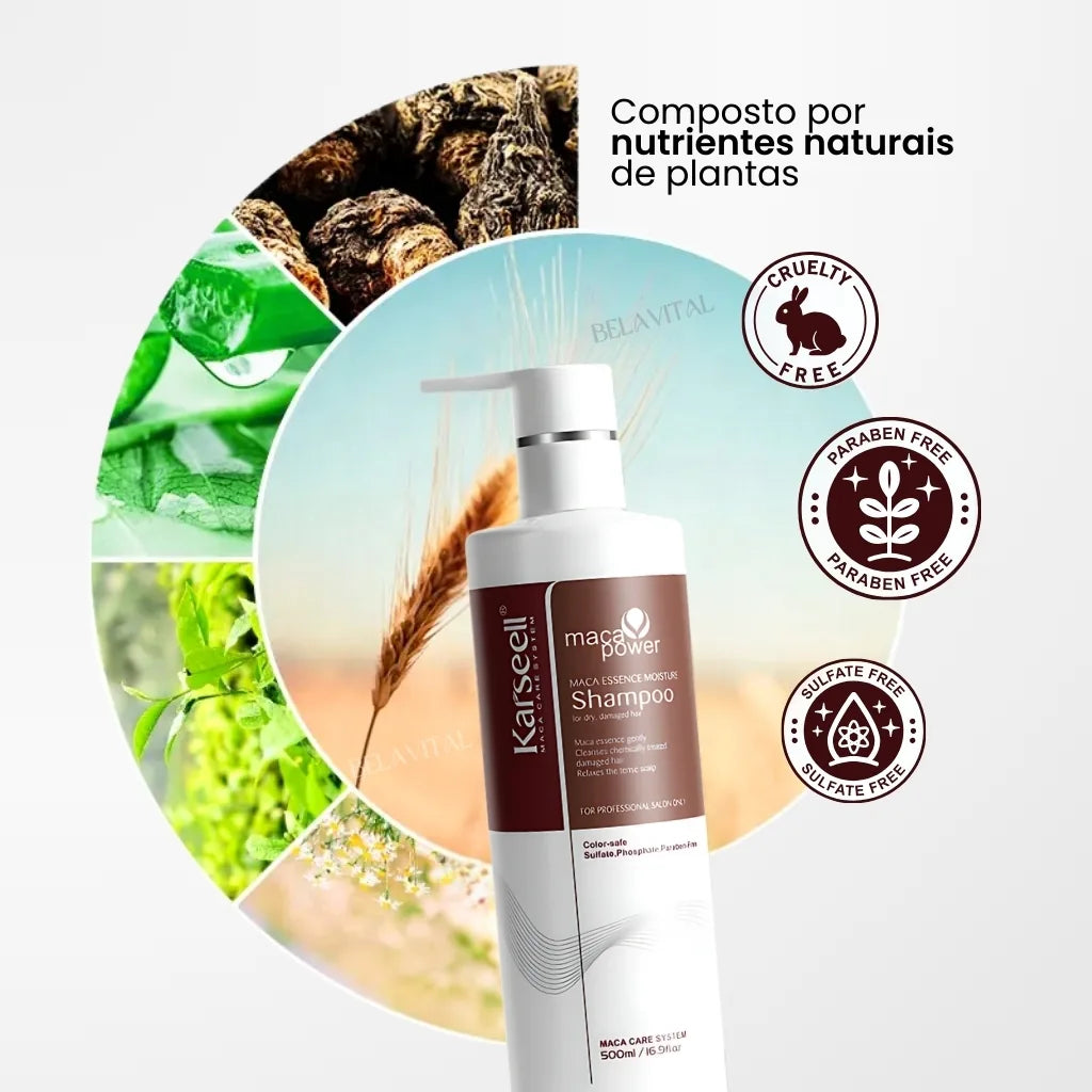 Composto por nutrientes naturais de plantas, o shampoo karseell da Bela Vital é cruelty free, livre de parabenos e de sulfato