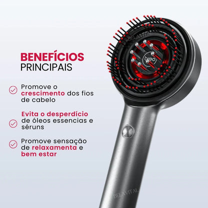 A escova Breo Brush promove o crescimento dos fios de cabelo, evita o desperdício de óleos essenciais e séruns, e, promove sensação de relaxamento e bem estar