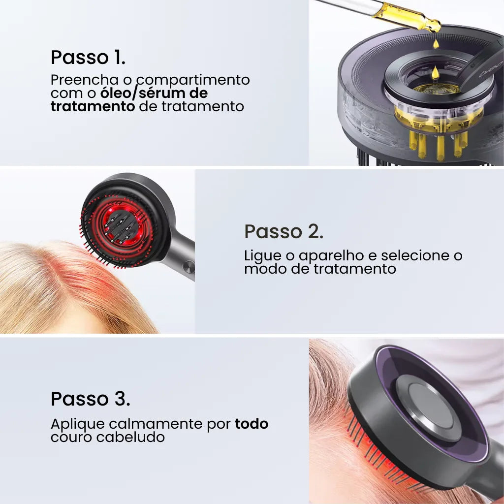 Modo de uso da Escova BreoBrush massageadora para crescimento capilar